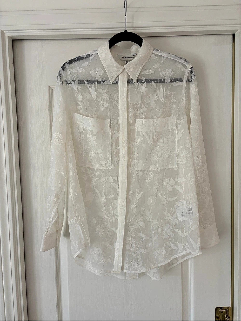 Club Monaco Sheer Floral Button Down in White Size Small